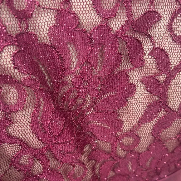 R & M Richards Burgundy Lace Prom Dress - Picture 9 of 9